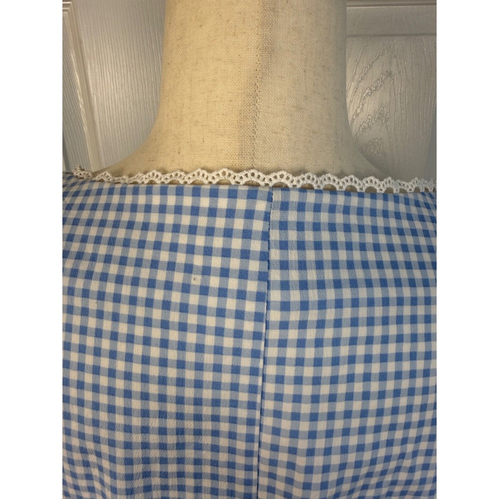 NWT Bagatelle Collection Blue Gingham Lace Trim Tie Front Top Size S - Picture 7 of 10